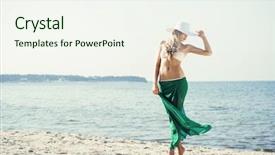  Presentation with smooth elegant grey silk - Cool new theme with allure seas - beautiful hot blond wearing hat backdrop and a sky blue colored foreground