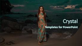  Presentation with beautiful midnight sun over - Slides consisting of allure seas - beautiful mysterious woman in long background and a  colored foreground