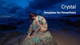  Presentation with rock - Theme with allure seas - beautiful mysterious woman in long background and a navy blue colored foreground
