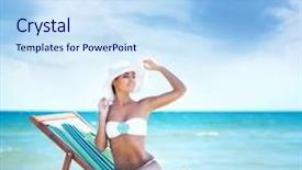  Presentation with beautiful skin and beach - Presentation theme having allure seas - beautiful skinny young woman wearing background and a  colored foreground