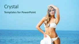  Presentation with hat - PPT theme consisting of allure seas - beautiful young woman in alluring background and a light blue colored foreground