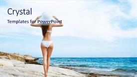  Presentation with hat - Beautiful presentation theme featuring allure seas - beautiful young woman in alluring backdrop and a  colored foreground