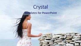  Presentation with sea - Beautiful presentation theme featuring allure seas - young beautiful woman near backdrop and a  colored foreground