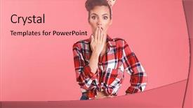  Presentation with drawing pin - PPT layouts enhanced with alluring - portrait of a shocked beautiful background and a coral colored foreground
