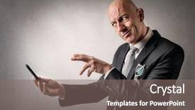  Presentation with smartphone - PPT theme consisting of allusion - man using a smartphone background and a gray colored foreground