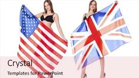  Presentation with happy young student girl holding - Audience pleasing slide set consisting of ally flags - young beautiful girl holding backdrop and a  colored foreground