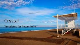  Presentation with lifeguard - Presentation design enhanced with almeria cabo de gata san miguel beach lifeguard house in spain background and a light blue colored foreground