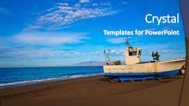  Presentation with boats - Audience pleasing presentation theme consisting of almeria cabo de gata san miguel beach boats in spain backdrop and a teal colored foreground