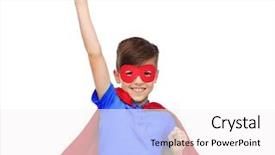  Presentation with hero mask - PPT layouts having almighty - carnival childhood power gesture background and a white colored foreground