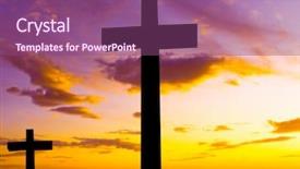  Presentation with cross - Amazing presentation theme having almighty - cross silhouette and the clouds backdrop and a violet colored foreground