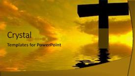  Presentation with cross - PPT theme enhanced with almighty - cross silhouette and the clouds background and a gold colored foreground