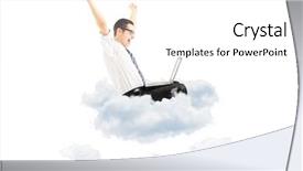  Presentation with clouds - Cool new slides with almighty - happy young businessman flying backdrop and a white colored foreground