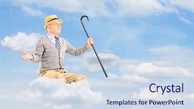 Presentation with cane - PPT theme featuring almighty - senior man floating background and a sky blue colored foreground