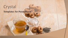  Presentation with green tea - Amazing PPT theme having almond cookies with green tea backdrop and a lemonade colored foreground