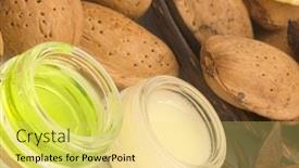  Presentation with almond - Beautiful PPT layouts featuring almond-cosmetics backdrop and a yellow colored foreground