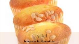  Presentation with cup cake - Colorful presentation design enhanced with almond cup cake on white background backdrop and a yellow colored foreground