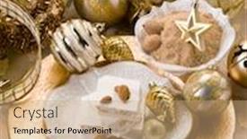  Presentation with almond - PPT theme enhanced with almond nougat aver christmas table background and a coral colored foreground