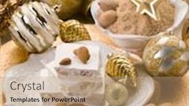  Presentation with almond - PPT theme having almond nougat aver christmas table background and a coral colored foreground