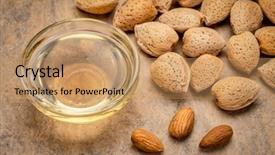  Presentation with almond - Slide deck having almond nuts and oil - top background and a coral colored foreground