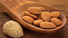 Presentation with almond - Presentation having almond-nuts-on-wooden-spoon background and a red colored foreground