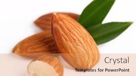  Presentation with almond - Audience pleasing presentation theme consisting of almond nuts with green leaves isolated on a white background backdrop and a coral colored foreground