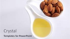  Presentation with seed oil - PPT layouts enhanced with almond oil and almond seed isolated on white background background and a sky blue colored foreground