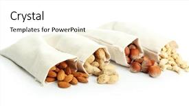  Presentation with paper bag vs plastic bags - Slides with almonds cashews - assortment of tasty nuts background and a  colored foreground