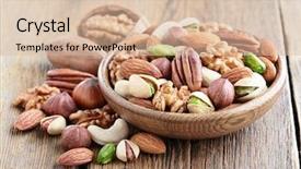  Presentation with nuts - Presentation consisting of almonds cashews - nuts on a wooden background background and a lemonade colored foreground