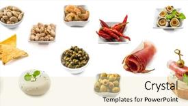  Presentation with tapas - Audience pleasing theme consisting of almonds cashews - photo collage of spanish tapas backdrop and a lemonade colored foreground