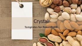  Presentation with wood texture - Colorful slide set enhanced with almonds cashews - set of nuts fruit backdrop and a coral colored foreground