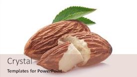  Presentation with almonds - Theme with almonds-kernel-with-with-leaf background and a coral colored foreground