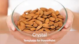  Presentation with white healthy food - Beautiful PPT layouts featuring almonds nuts - woman showing raw almond bowl close up healthy food concept in studio with hands lifting bowl of unprocessed almonds isolated on white background backdrop and a coral colored foreground