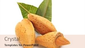  Presentation with green leaves - Beautiful presentation theme featuring almonds-with-green-leaves-isolated backdrop and a gold colored foreground