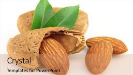  Presentation with almonds - Slide set with almonds with leaves background and a coral colored foreground