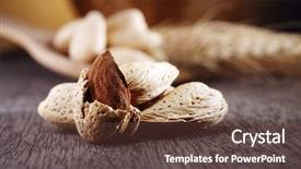  Presentation with almonds - Presentation theme enhanced with almonds with wooden spoon and wheat background and a tawny brown colored foreground