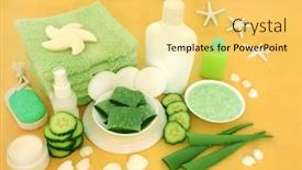  Presentation with skin care natural products - Slides having aloe-vera-cucumber-natural-vegan background and a yellow colored foreground
