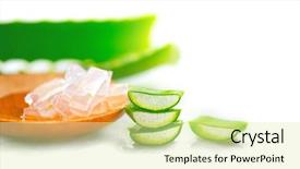  Presentation with gel medicine - PPT theme featuring food gels - aloe vera gel closeup sliced background and a blonde colored foreground