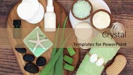  Presentation with wounds - Audience pleasing PPT theme consisting of aloe vera skin care and spa beauty treatment with cosmetic products on olive wood and oak soothes sunburn has anti inflammatory properties heals skin infections wounds flat lay backdrop and a coral colored foreground