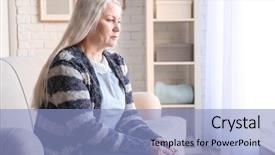  Presentation with pensioner - Beautiful presentation theme featuring alone - portrait of female pensioner backdrop and a  colored foreground