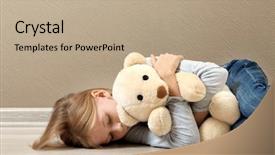  Presentation with teddy bear - PPT theme enhanced with alone - upset girl with teddy bear background and a coral colored foreground