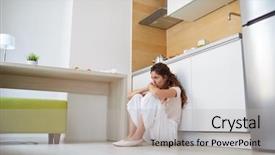  Presentation with upset - PPT theme enhanced with alone - young upset woman sitting background and a light gray colored foreground