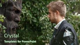  Presentation with lost - PPT theme consisting of alone businessman at wooden statue on lost island background and a tawny brown colored foreground