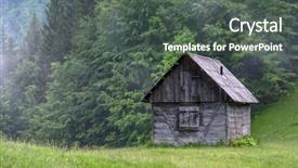  Presentation with cabin - Colorful PPT theme enhanced with alone cabin in the woods backdrop and a dark gray colored foreground