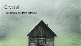  Presentation with cabin - Slide set having alone-cabin-in-the-woods background and a sky blue colored foreground