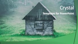  Presentation with cabin - Presentation theme enhanced with alone cabin in the woods background and a seafoam green colored foreground