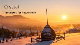  Presentation with alone - Cool new PPT theme with alone haystack in winter mountains with beauty orange sunrise light backdrop and a lemonade colored foreground