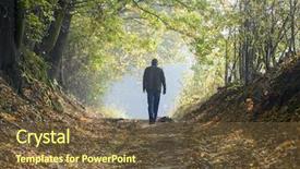  Presentation with cabin in the forest - Slide deck featuring alone man walking along background and a tawny brown colored foreground