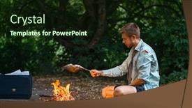  Presentation with alone - Amazing PPT layouts having alone office worker warms by fire on desert island backdrop and a wine colored foreground