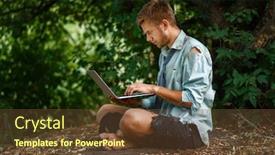  Presentation with alone - Slide set featuring alone-office-worker-with-laptop background and a tawny brown colored foreground