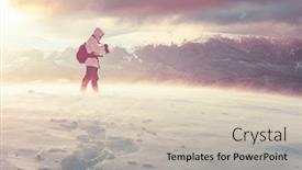  Presentation with time travel - Colorful presentation design enhanced with alone-photographer-on-mountain-top backdrop and a soft green colored foreground